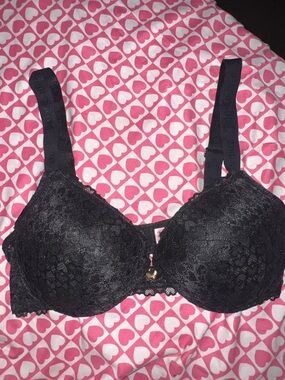 Juicy Couture Black Lace Push-Up Bra Gold Heart Charm Feminine Y2K